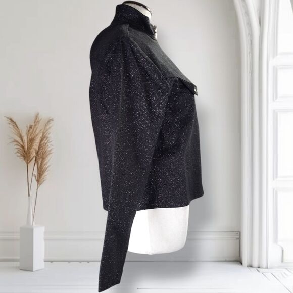 Panhandle Slim Western Jacket Size M Black Glitter Denim Full Zip Stand Collar - Picture 2 of 13